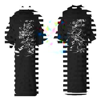 Colorful Ice Hockey Fan Player Tie Dye Color Splash Sports T-Shirt - Seseable
