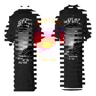 Colorful Montauk New York Sunset And Lighthouse T-Shirt - Monsterry