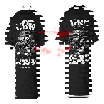 I Crush Hearts Valentines Day Monster Truck Boys Toddler T-Shirt - Seseable