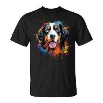 Cute Bernese Mountain Dog On Painted Bernese Mountain Dog T-Shirt - Geschenkecke