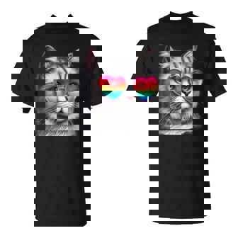 Cute Valentines Day Grey Cat Heart Sunglasses Women Men Tee T-Shirt - Monsterry