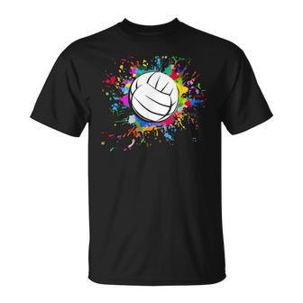 Cuteolleyball Ball Watercolor Colorful Paint Splash T-Shirt - Geschenkecke