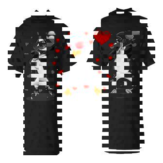 Dabbing Penguin Sunglasses Valentine's Day Heart Girls Boys T-Shirt - Monsterry