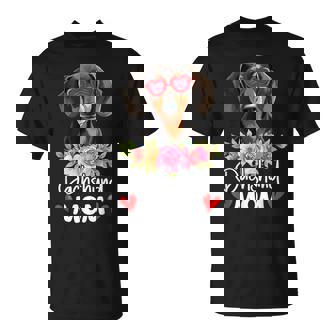 Dachshund Mom Mama Sunglasses Flower Dog Lover Owner Womens T-Shirt | Mazezy