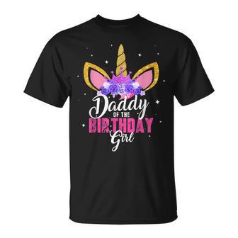 Daddy Of The Birthday Girl Unicorn Birthday Father Dad Blue T-Shirt - Geschenkecke