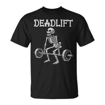 DEADLIFT Halloween Skeleton Weight Lifting Workout T-Shirt - Monsterry