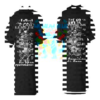 Dinosaur Autism Awareness Month In April We Wear Blue T Rex T-Shirt - Seseable