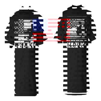 Distressed Skeleton Racing USA American Flag Vintage Rider T-Shirt - Monsterry