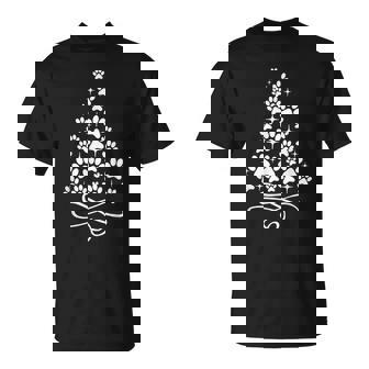 Dog Cat Paw Print On Christmas Tree T-Shirt - Monsterry