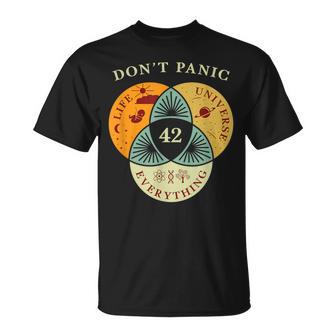 Don't Panic Life Universe Everything 42 Science Fiction Space Lovers T-Shirt - Geschenkecke