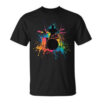 Drummer Colorful Drums Drumming Music Lover T-Shirt | Seseable UK