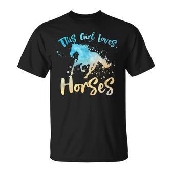 Esta Chica Ama A Los Caballos A Caballo Es Niños Atardecer Acuarela Camiseta unisex - Regaloses