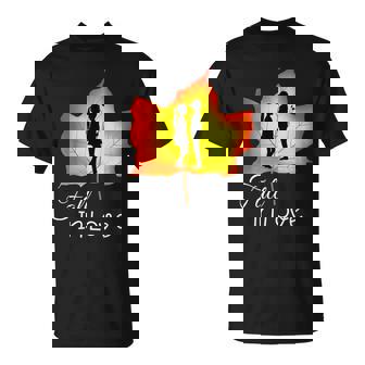 Fall Brightly Colored Leaf Romantic Silhouette Halloween T-Shirt - Monsterry