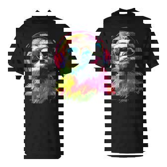 Faultier Tiermotiv Musik Kopfhörer Kunst Sonnenbrille Faultier T-Shirt - Geschenkecke