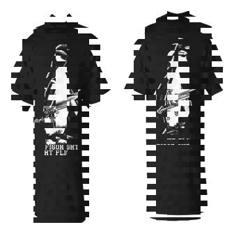 Fight Or Flight Penguin - Small Short Sleeve Penguin Print Classic Fit Bird Print T-Shirt - Monsterry