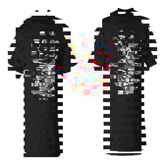 Flaggen Der Welt Handprint Travel Anti Racism T-Shirt - Seseable