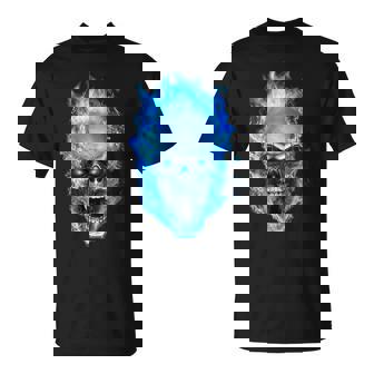 Flaming Blue Skull Graphic T-Shirt - Monsterry