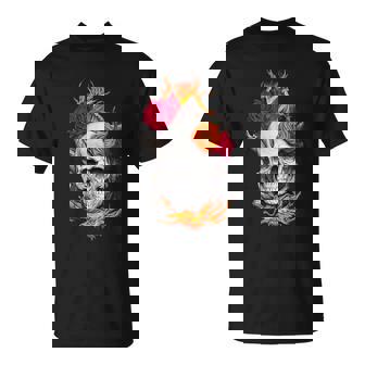 Flaming Skull And Roses T-Shirt - Monsterry