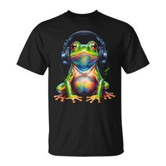 Frog Headphones Colourful Animal Print T-Shirt - Geschenkecke