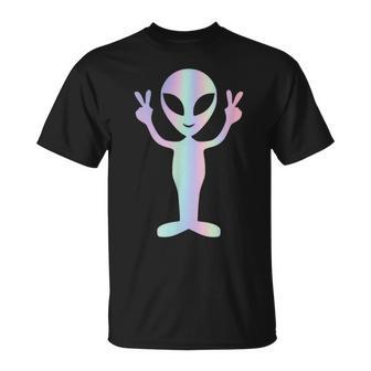 Alien Peace Sign Smiling Face Rave Music Trippy T-Shirt - Geschenkecke