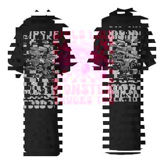 Girls Like Monster Trucks Too Pink Monster Truck Girls T-Shirt | Seseable UK
