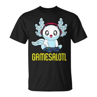 Gamesalotl Gamesolotl Gamer Gaming Axolotl Playsalotl T-Shirt - Geschenkecke