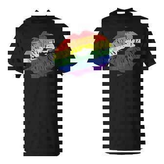 Gay Kiss Rainbow Pride Flag Sexy Lips Proud LGBT-Q Ally Tank Top T-Shirt - Monsterry