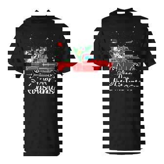 Great Dane Dog Red Truck Christmas Tree Lights Merry Xmas T-Shirt - Monsterry