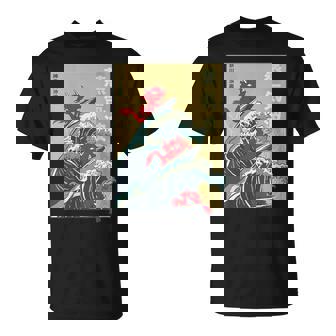 The Great Wave Off Kanagawa Coucher De Soleil Rétro Dragon Japonais T-Shirt - Cadeauxyz