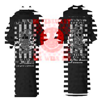 Groovy In February We Wear Red For Heart Disease Awareness T-Shirt | Mazezy
