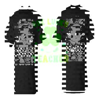 Groovy One Lucky Teacher Shamrock Face St Patrick's Day T-Shirt - Monsterry