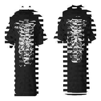 Grunge Fairycore Aesthetic Goth Emo Skeleton Rib Cage Moth T-Shirt - Monsterry