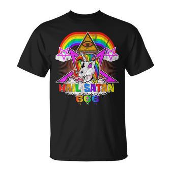 Hail Satan Einhorn Pentagramm 666 Okkult Gothic T-Shirt - Geschenkecke