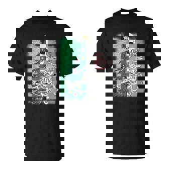 Half Sorta Scary Merry Sorta Christmas Skeleton Tree Santa T-Shirt - Monsterry