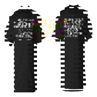 Happy Mardi Gras 2025 New Orleans Fleur De Lis Mask Beads T-Shirt | Seseable CA