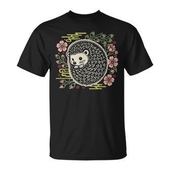 Hérisson Avec Fleurs De Cerisier Japonaises Rétro T-Shirt - Cadeauxyz