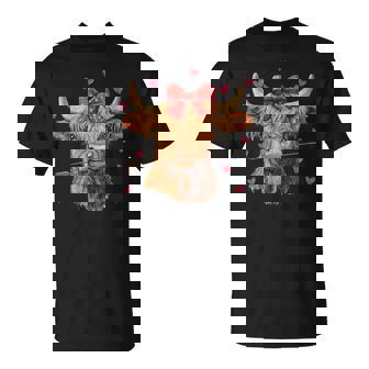 Highland Cow Valentine's Day Coquette Valentine's Cow Girly T-Shirt - Thegiftio