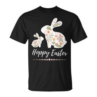 Hoppy Easter Bunny Floral Boho Hopping Rabbit Pastel Nature T-Shirt - Monsterry