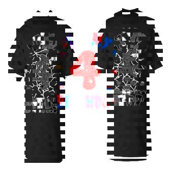 It's My 4Th Birthday Spider Theme Party Boys 4 Years Old T-Shirt - Monsterry
