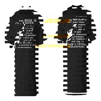 With Jesus In His Heart Chainsaw In His Hand Chainsaw Man T-Shirt - Monsterry