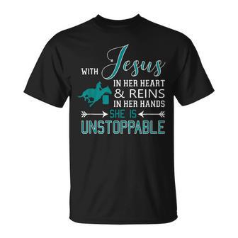 With Jesus In Her Heart And Reins In Her Hands She Is T-Shirt - Monsterry