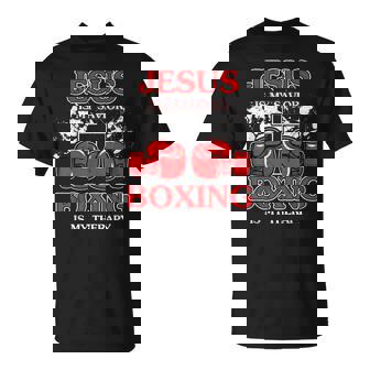 Jesus Is My Savior Boxing Is My Therapy T-Shirt - Monsterry