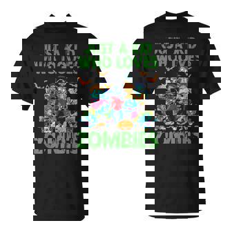 Just A Kid Who Loves Zombies Halloween Zombie Enthusiast T-Shirt - Monsterry