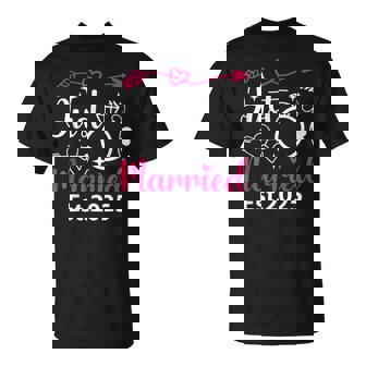Just Married 2025 Honeymoon Wedding Couples Fiancee Lover T-Shirt - Monsterry