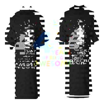 Kids 4th Birthday Penguin For Children Four Years Old T-Shirt - Monsterry