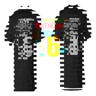 Kids 6 Year Old Circus Birthday Party Amazing Birthday Boy Is Six T-Shirt - Monsterry