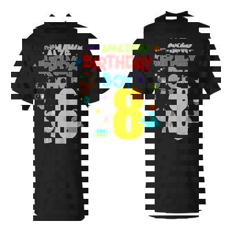 Kids 8 Year Old Circus Birthday Party Amazing Birthday Boy Eight T-Shirt - Monsterry