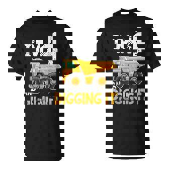 Kids Four 4th Birthday Boy Construction Truck 4 Years Old Boys T-Shirt - Monsterry
