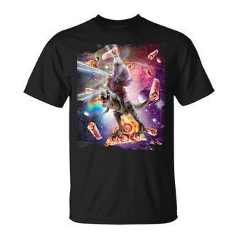 Laser Eyes Space Cat On Sloth Dinosaur Rainbow T-Shirt - Geschenkecke