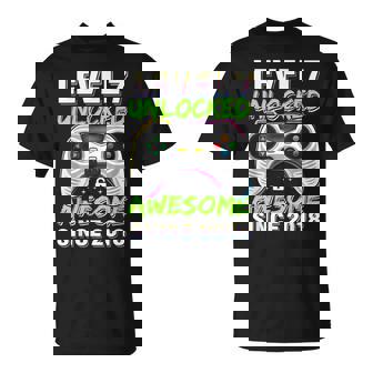 Level 7 Unlocked Awesome Since 2018 7Th Birthday Gaming Boys T-Shirt - Thegiftio UK